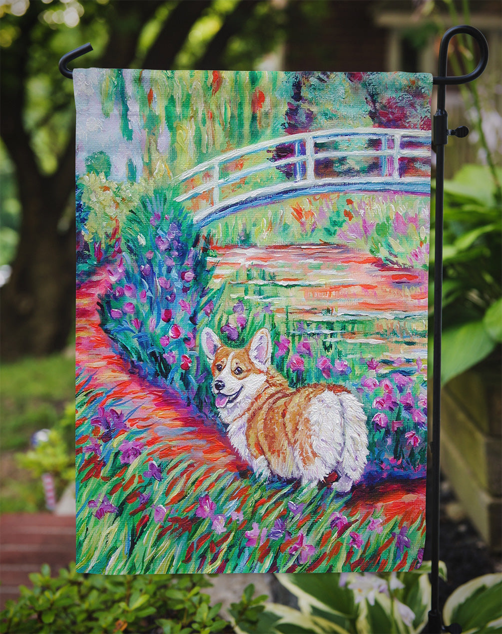 Corgi Footbridge Garden Flag – Decorative Outdoor Yard Flag 7298GF