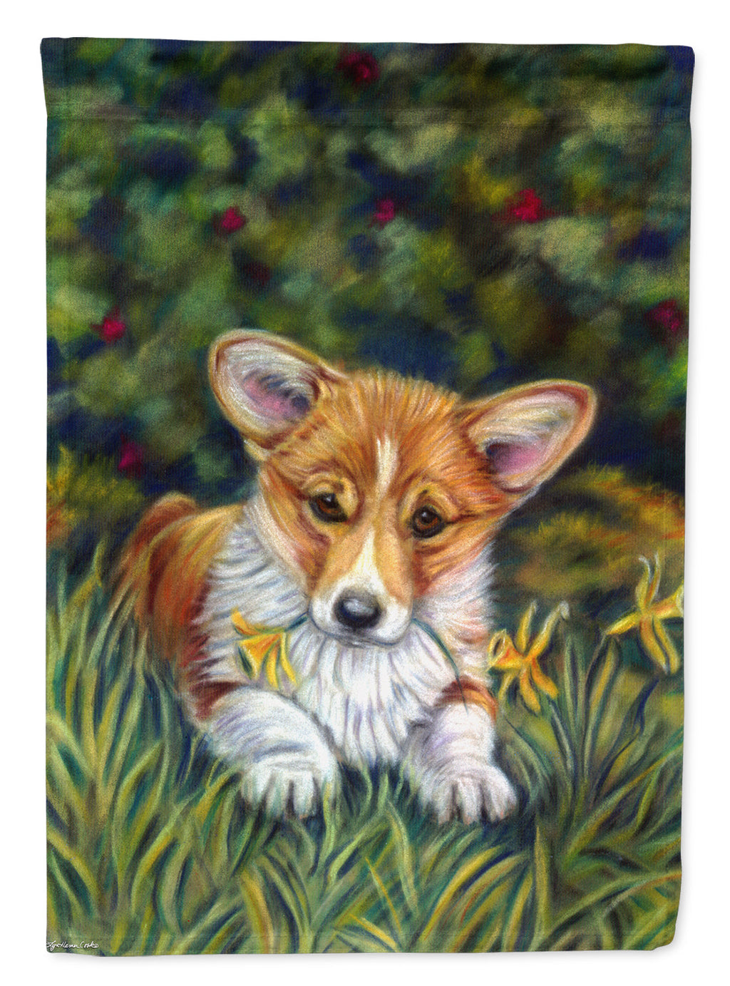 Corgi Pup and Daffodils Garden Flag – Decorative Outdoor Yard Flag 7300GF