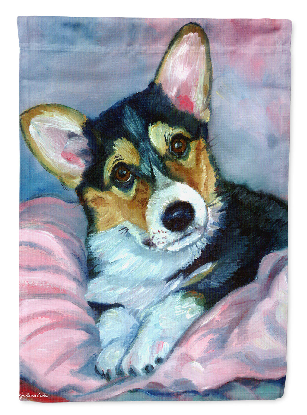 Corgi Puppy with pink blanket Garden Flag – Decorative Outdoor Yard Flag 7301GF