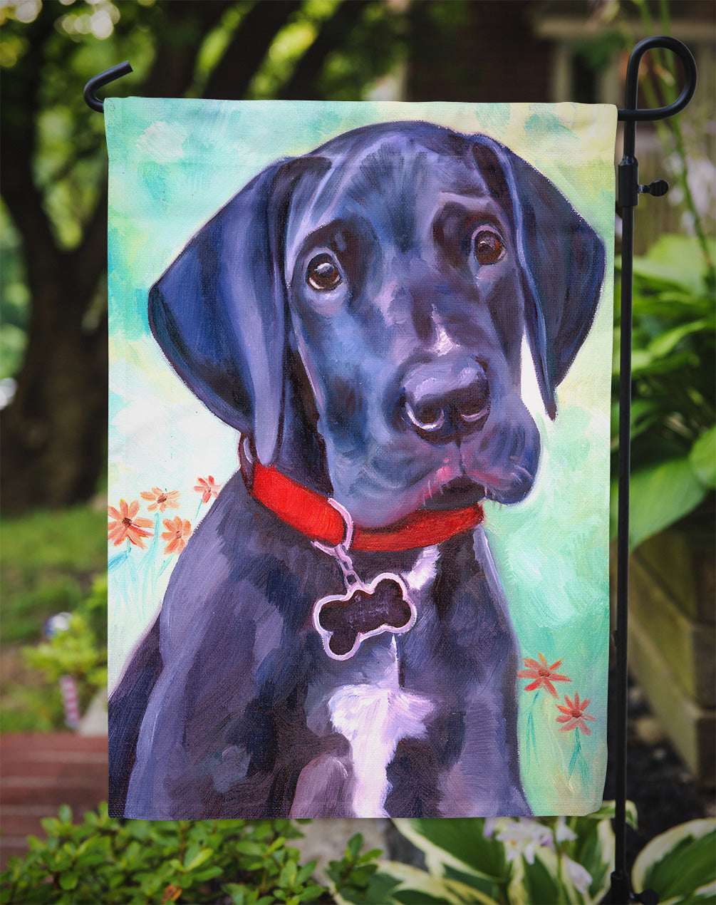 Great Dane Natural Ears Black Pup Garden Flag – Decorative Outdoor Yard Flag 7312GF