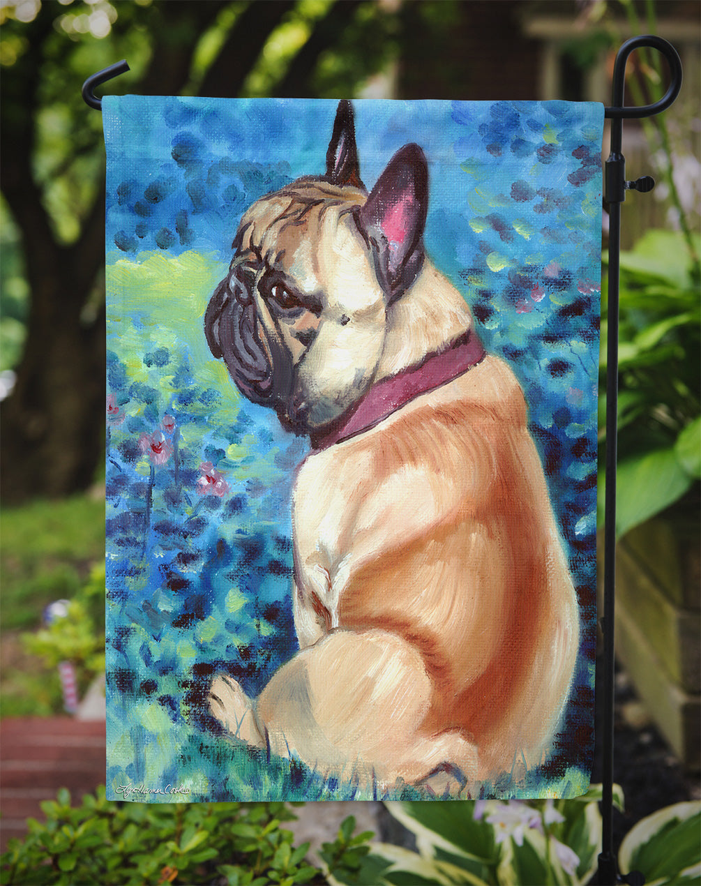 Fawn French Bulldog in Flowers Garden Flag – Decorative Outdoor Yard Flag 7313GF