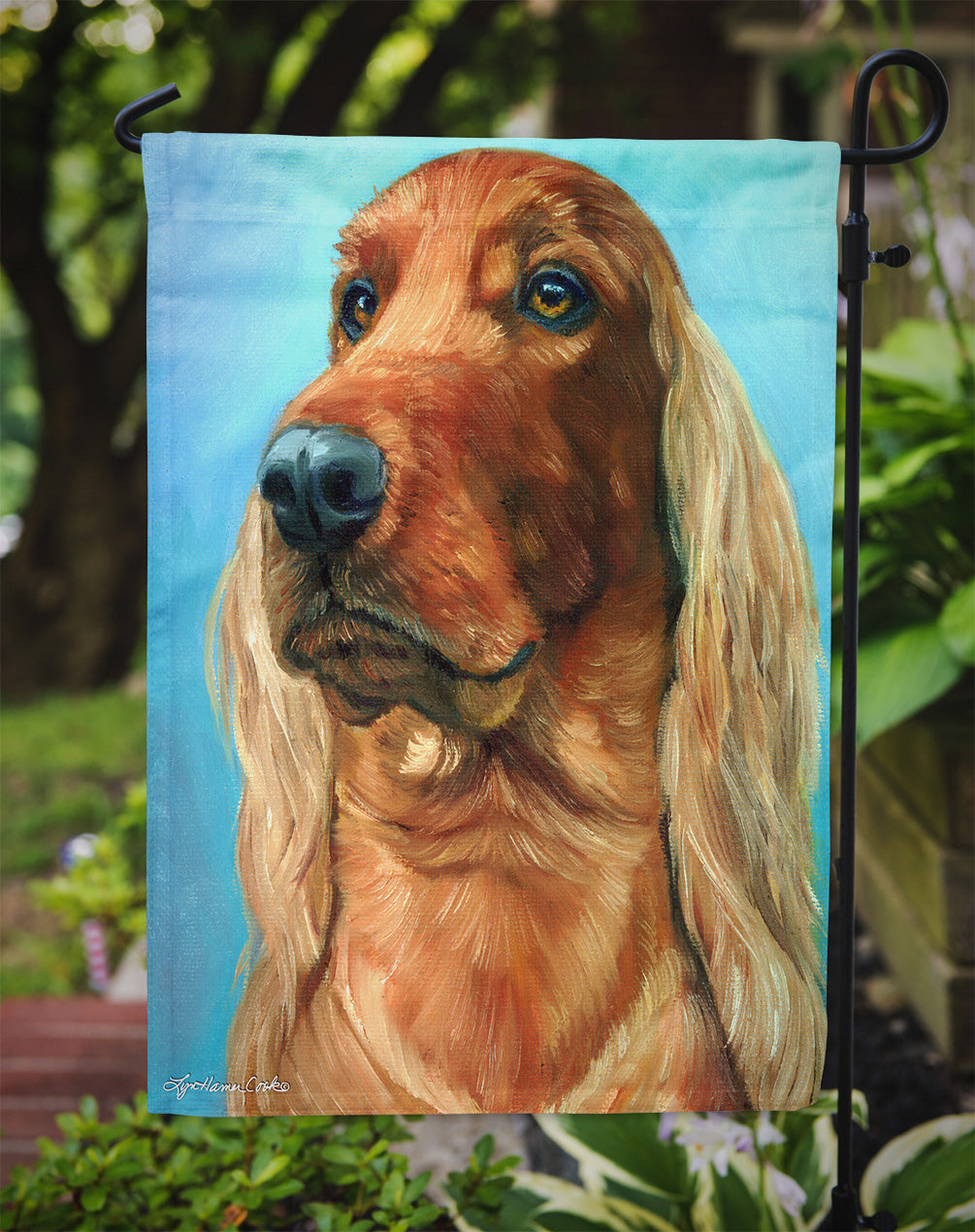 Irish Setter in Blue Garden Flag – Decorative Outdoor Yard Flag 7314GF