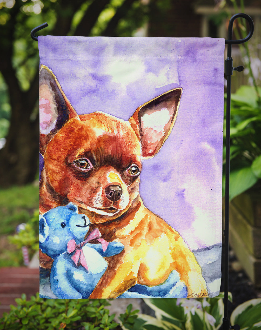 Chihuahua with Teddy Bear Garden Flag – Decorative Outdoor Yard Flag 7340GF
