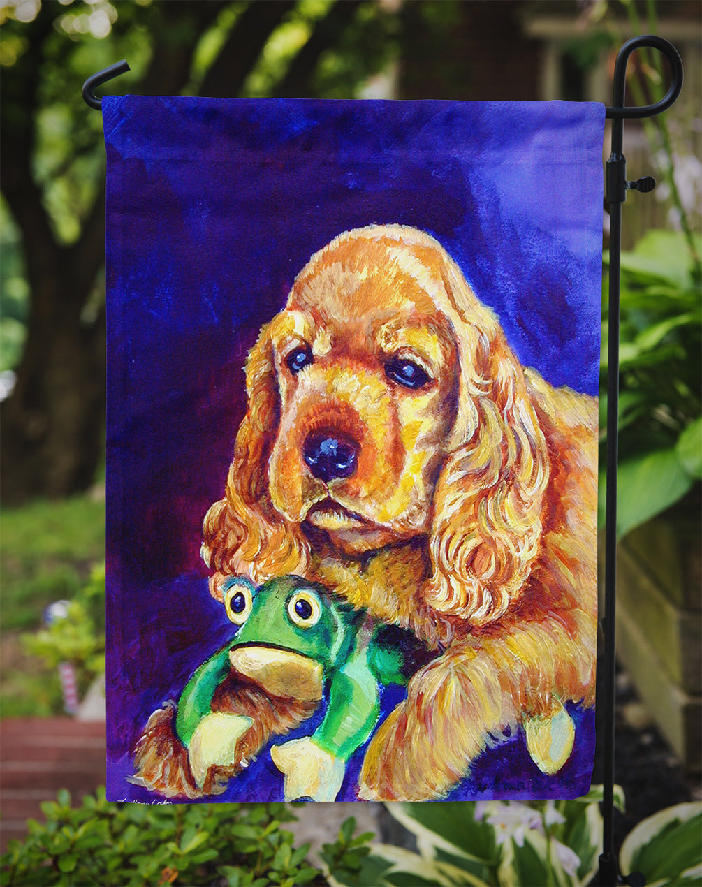 Cocker Spaniel with Frog Garden Flag – Decorative Outdoor Yard Flag 7342GF