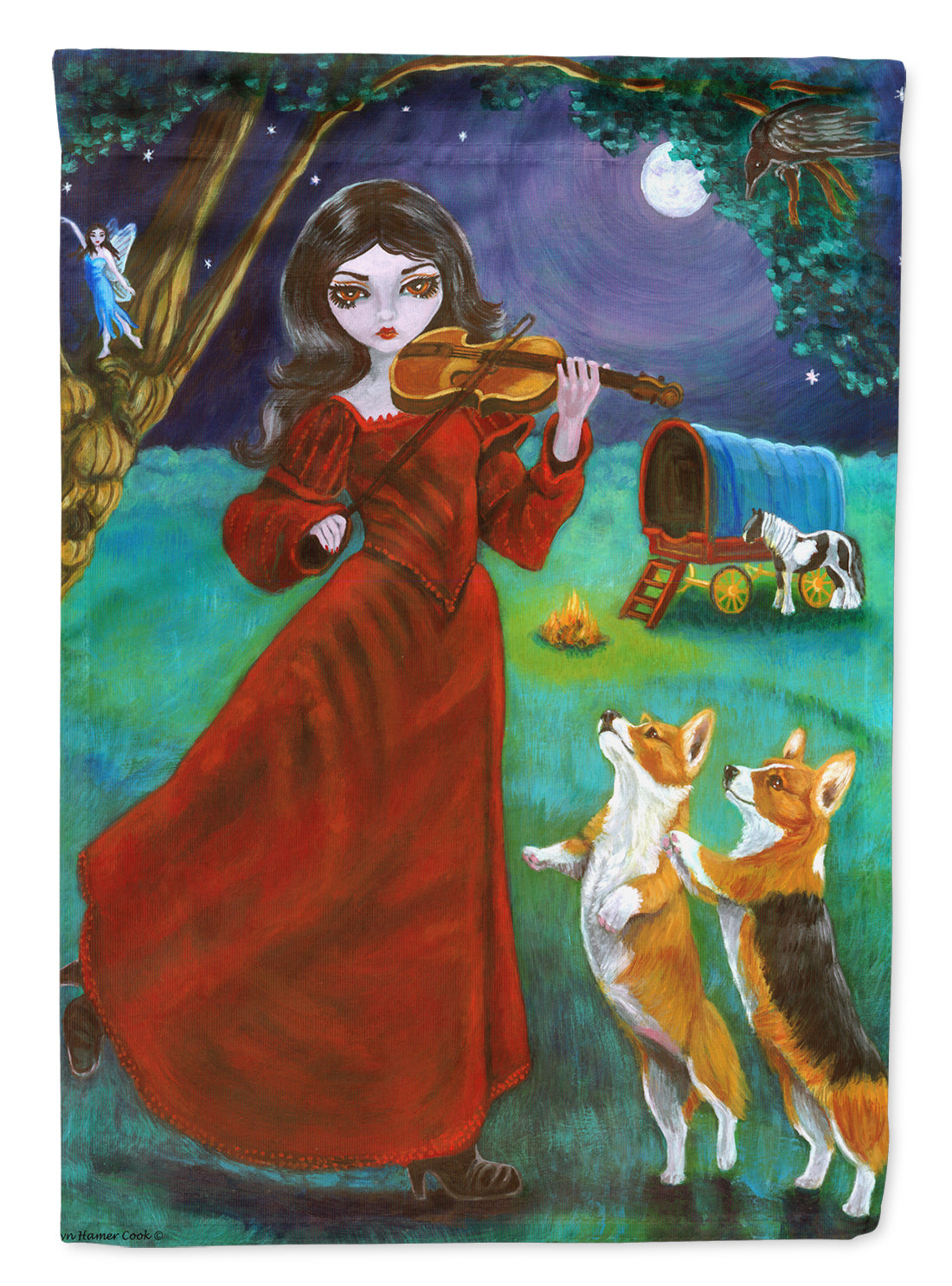 Fairy Moon Dance with Corgi Garden Flag – Decorative Outdoor Yard Flag 7376GF