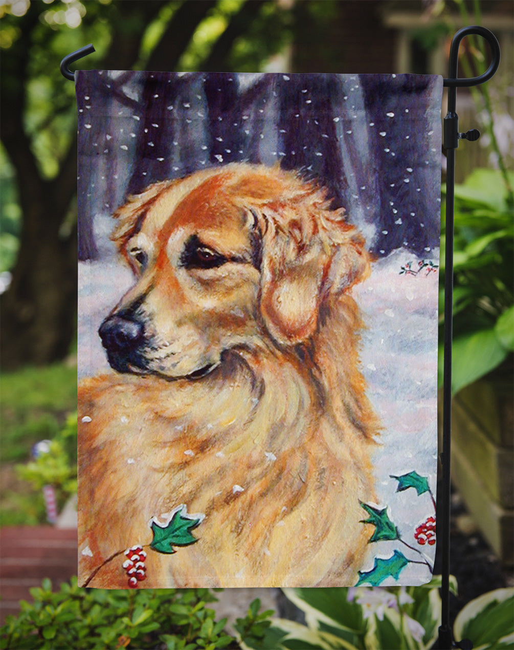 Golden Retriver Holly Garden Flag – Decorative Outdoor Yard Flag 7381GF