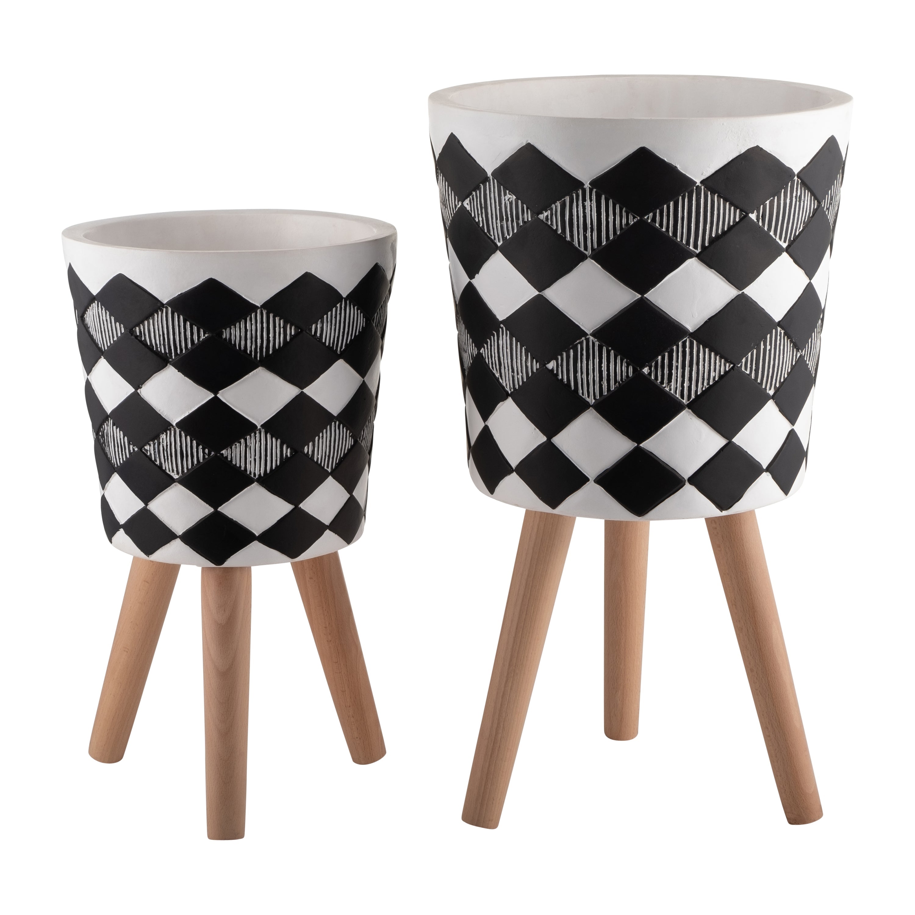 S/2 10/12' DIAMOND PLANTER W/ WOOD LEGS, BLACK(KD)