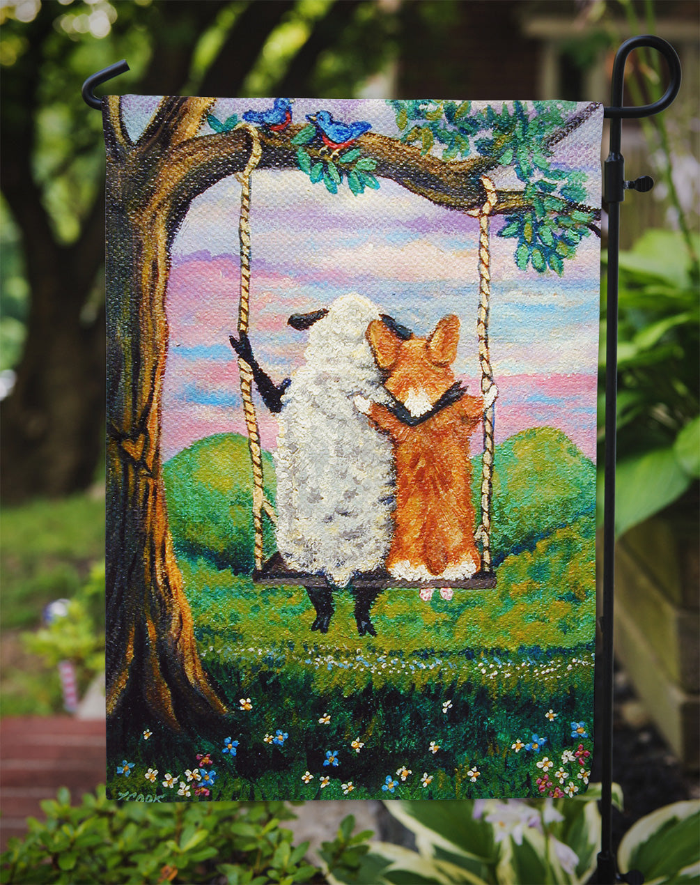 Corgi With Sheep Love Grows Garden Flag – Decorative Outdoor Yard Flag 7439GF