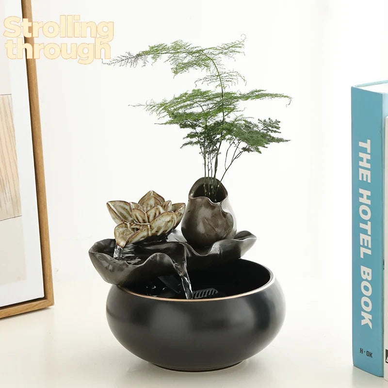 Indoor Tabletop Waterfall Fountain Wealth Attracting for Office Desk Water Fountain Decorative Lightweight
