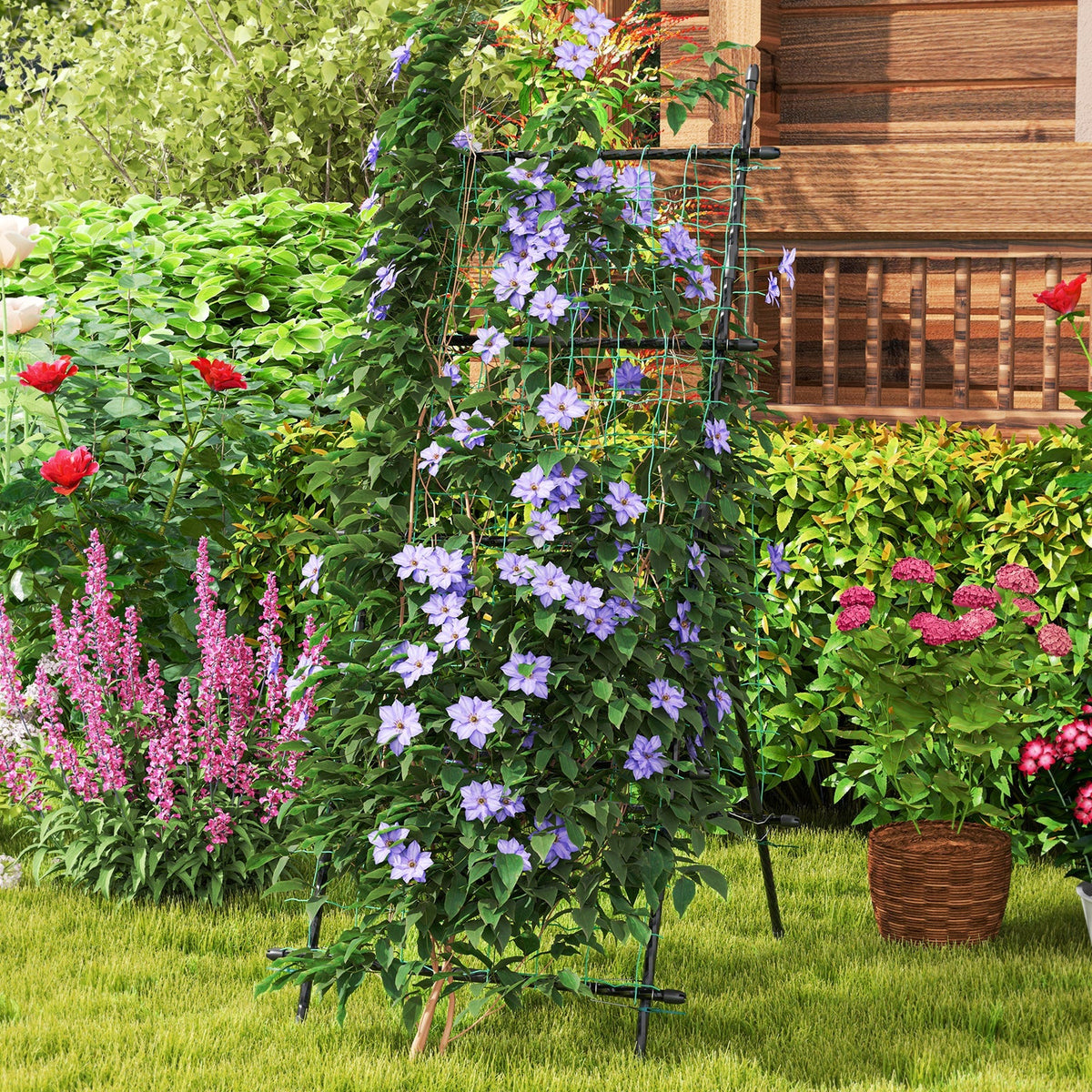 74 Inch Tall Garden Trellis for Flower Vine Vegetable Fruit Pea-Black