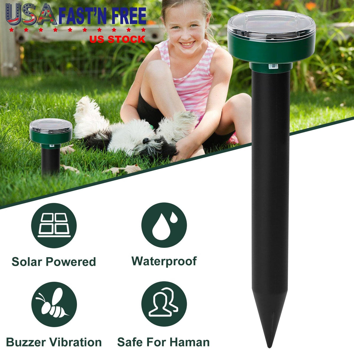 Solar Powered Mole Repeller Sonic Gopher Stake Repellent Waterproof Outdoor For Farm Garden Yard Repelling Moles Gopher Snake Vole Rat Mice Mouse