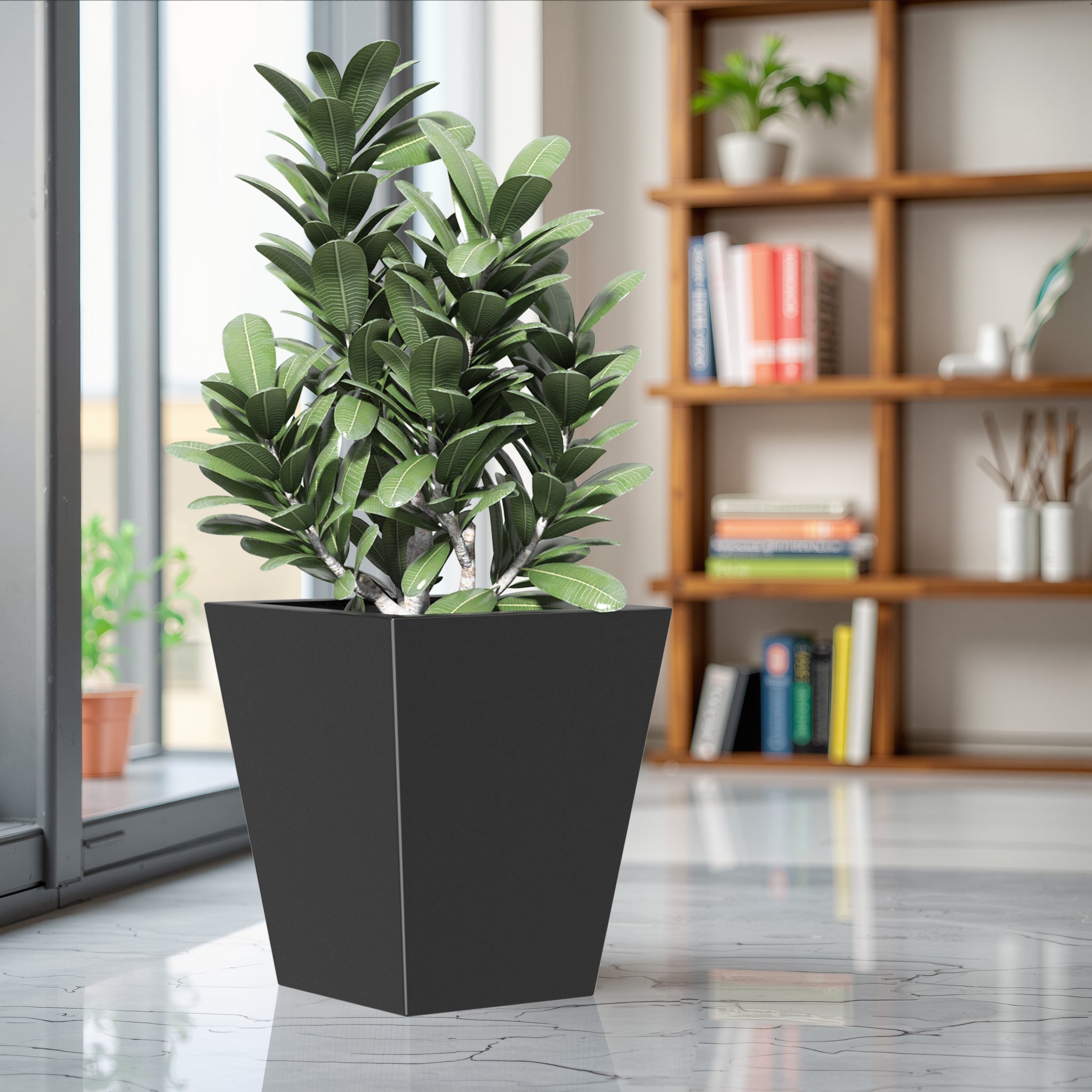 22' H Tall Metal Tapered Planter – Large Outdoor & Indoor Garden Plant Pot with Drainage Hole and Rubber Plug, Stylish Burnished Black Finish for Home and Patio