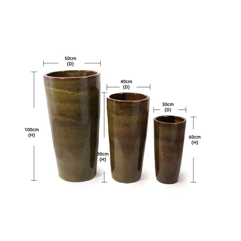 Large Tall Glazed Ceramic Floor Planter Trio Set – Gold-Bronze Fusion