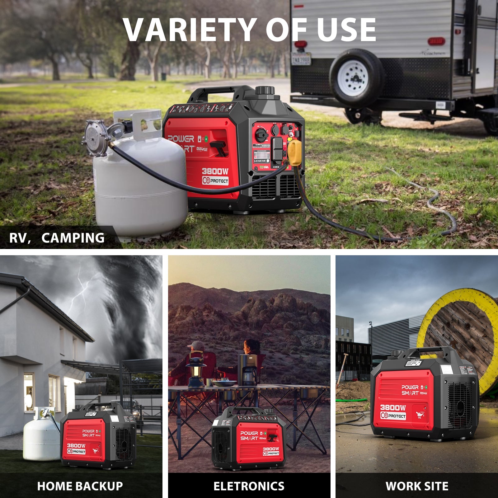 3800W/3500W Gas/Propane Dual Fuel Inverter Generator w/ CO Alert HB5040DC