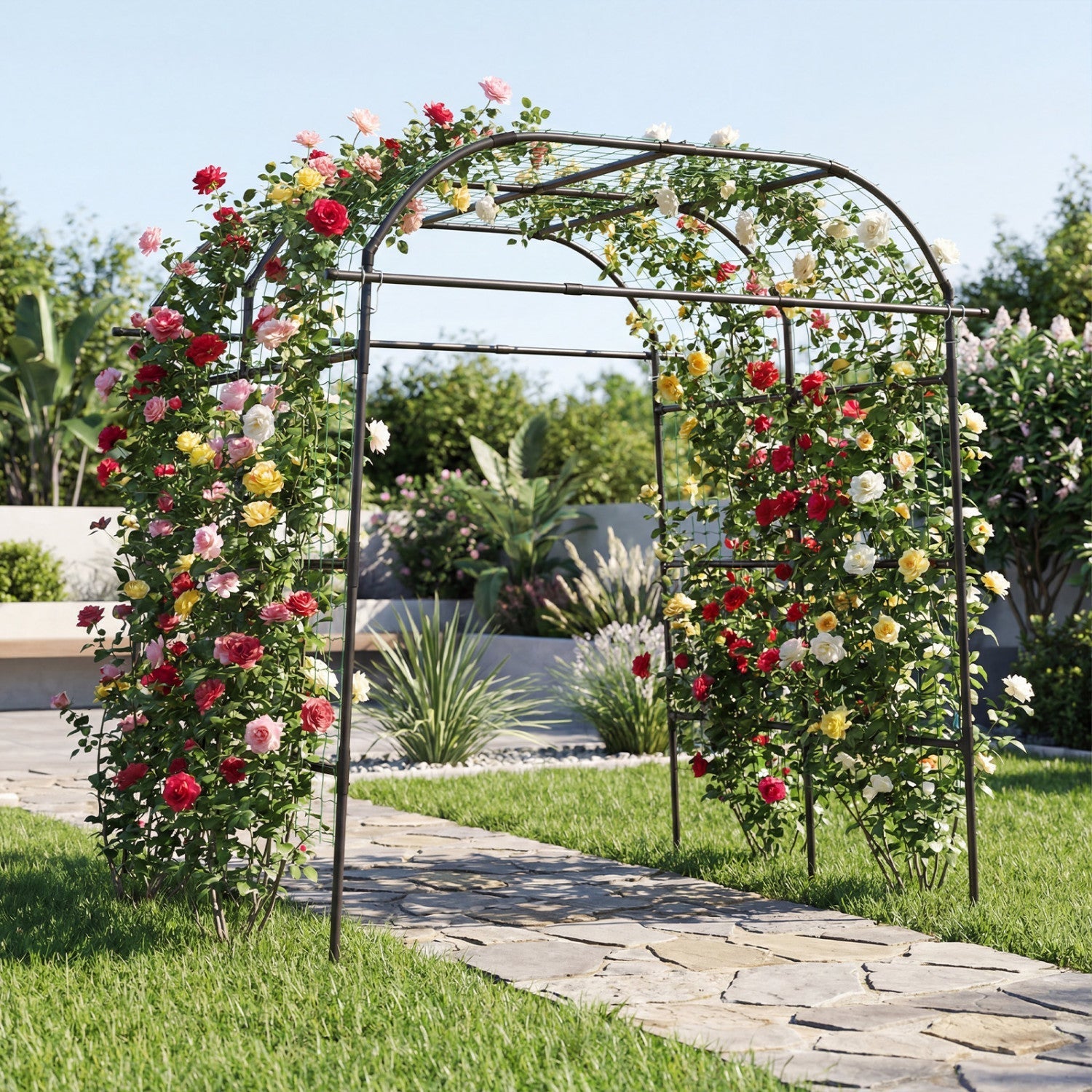 7.5 FT Tall Metal Garden Arch Trellis for Climbing Plants Outdoor