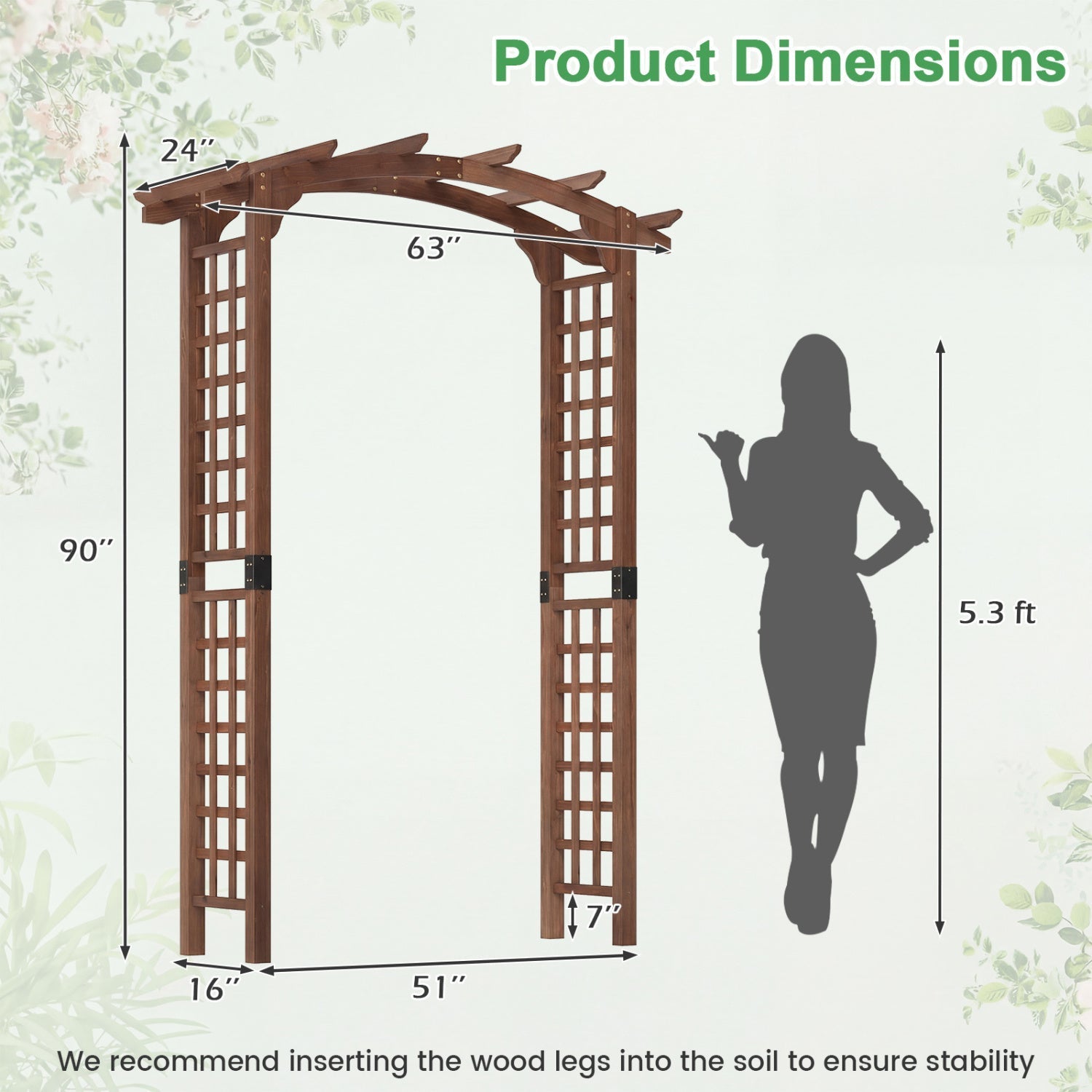 7.5 Ft Garden Arch Wooden Arbor Outdoor Wood Trellis for Climbing Plants