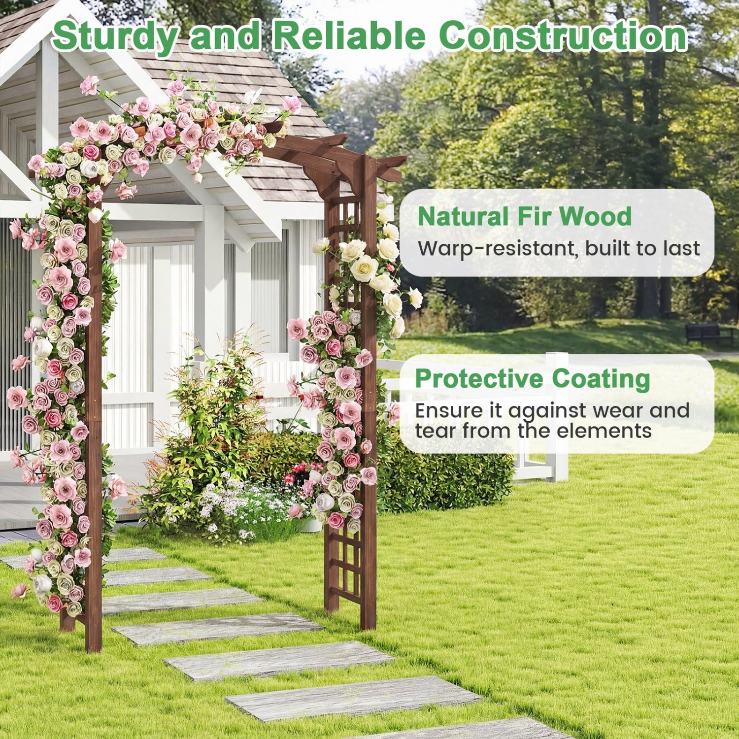 7.5 Ft Garden Arch Wooden Arbor Outdoor Wood Trellis for Climbing Plants