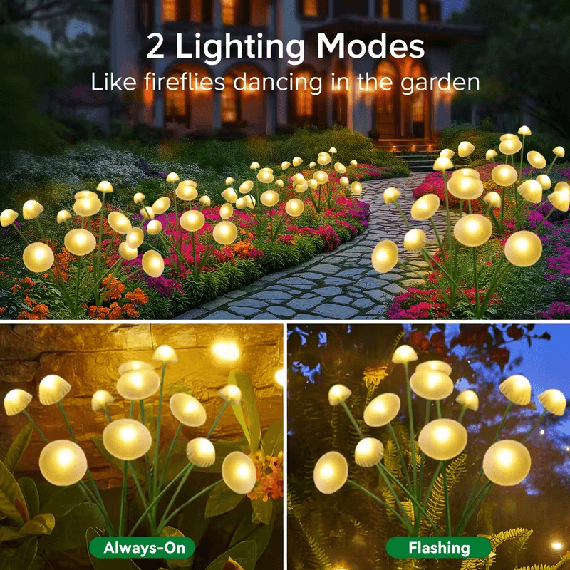 Solar Mushroom/Jellyfish LED Stake Lights – Outdoor Waterproof Garden Decor with Auto On/Off & Warm/RGB Color Modes (IP65, 600mAh)