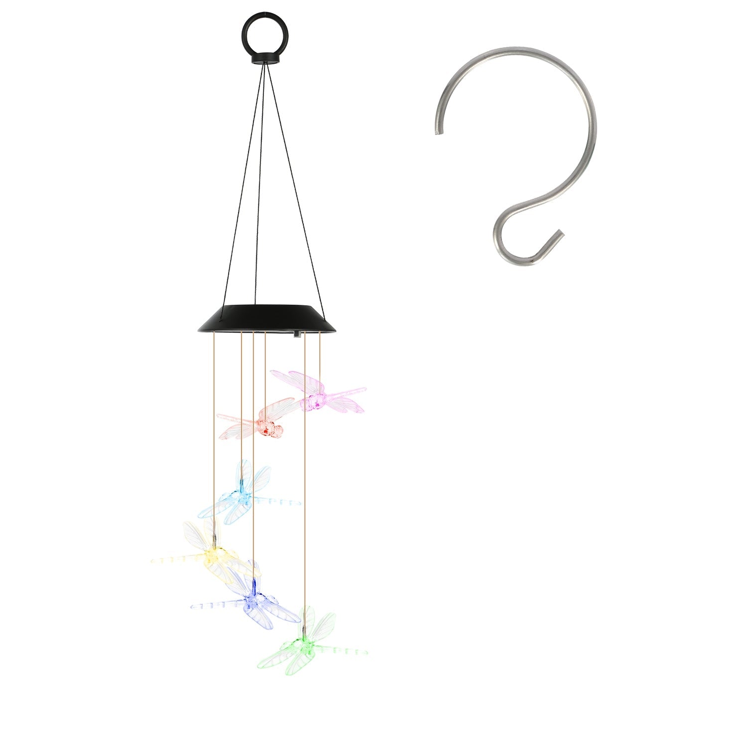 2Pack Solar Dragonfly Wind Chimes 7 Color Changing Wind Chimes for Outside IPX4 Waterproof Outdoor Garden Yard Decor
