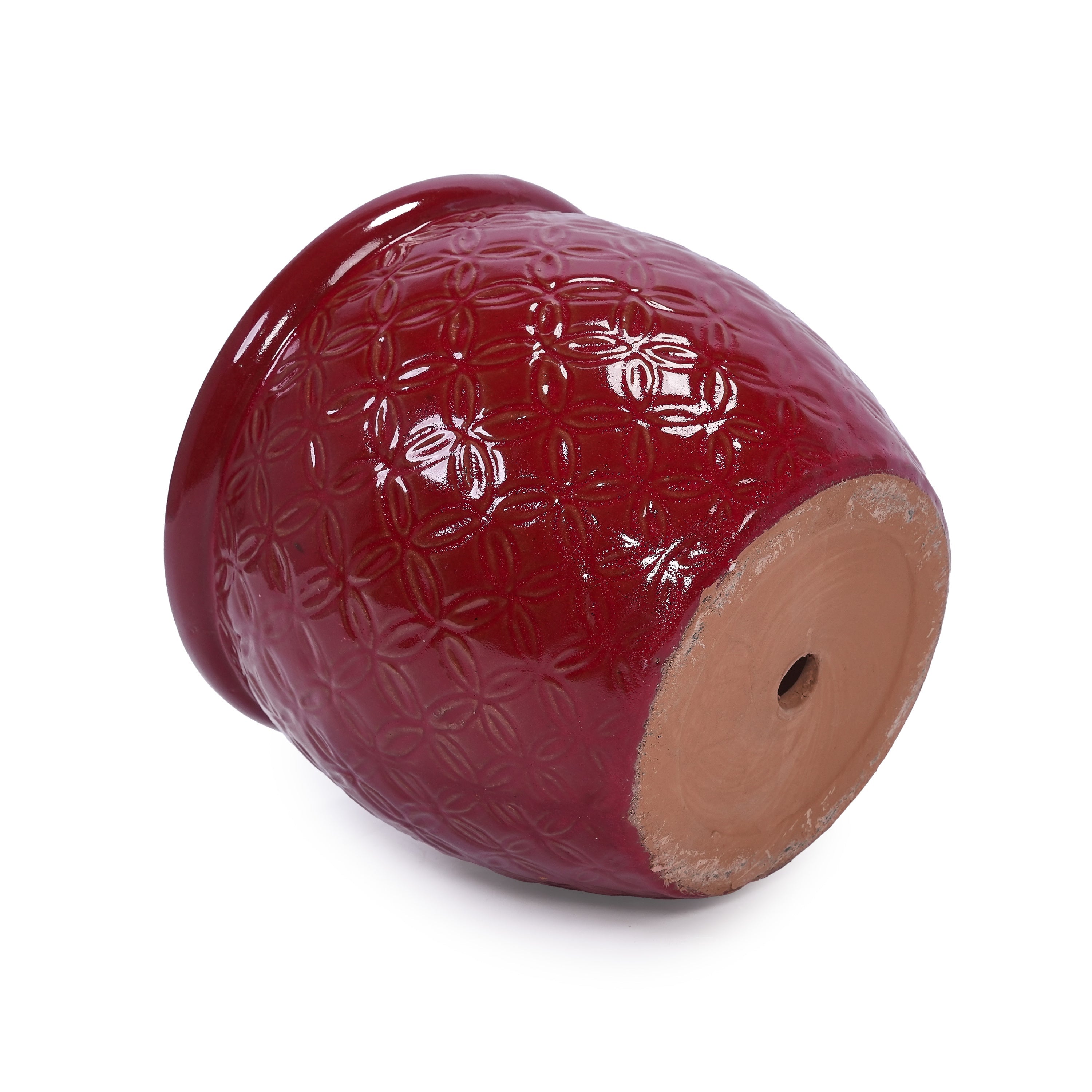 Set of 3 Ceramic Flowerpot, Modern Planter for Patio, Garden, Windowsill - Red