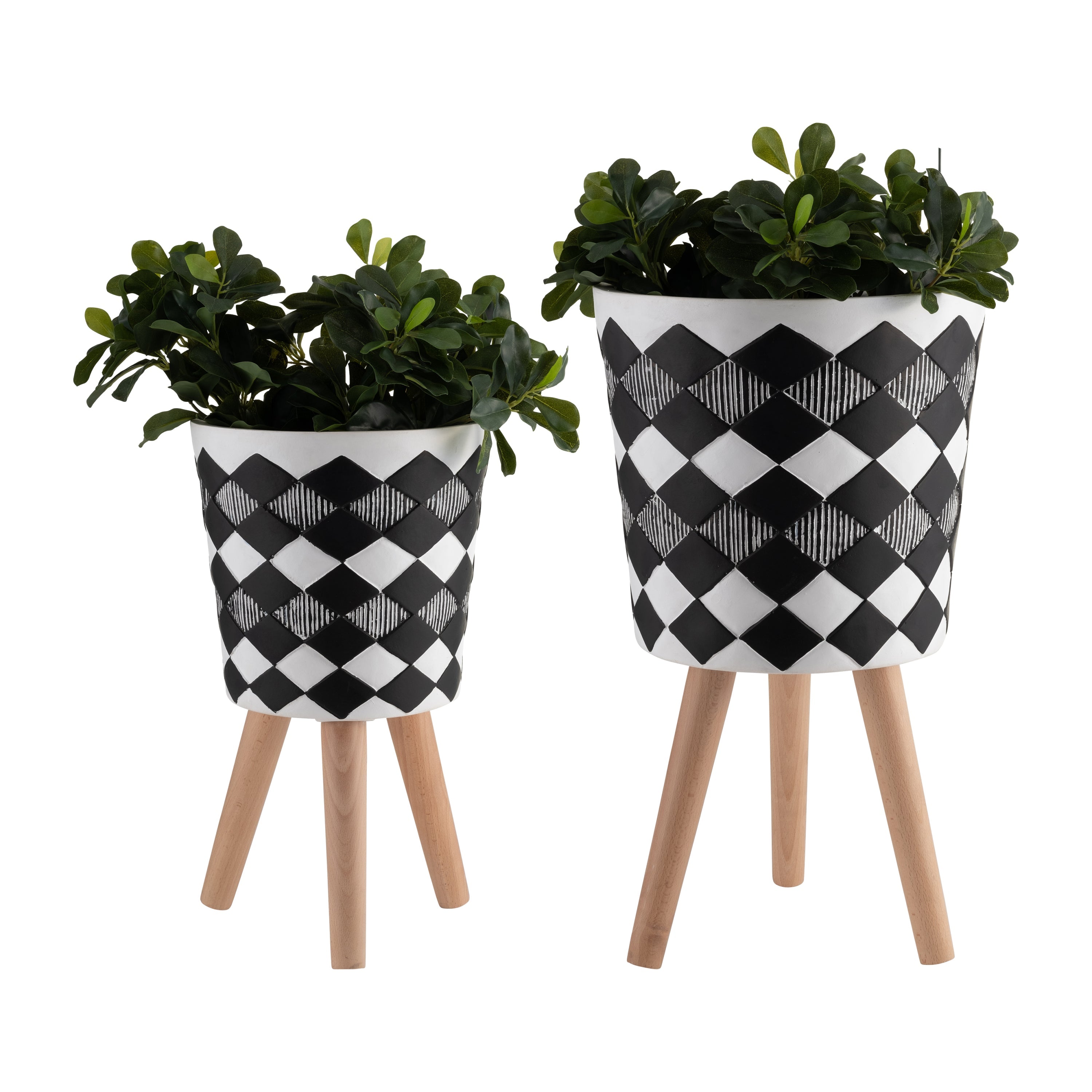 S/2 10/12' DIAMOND PLANTER W/ WOOD LEGS, BLACK(KD)