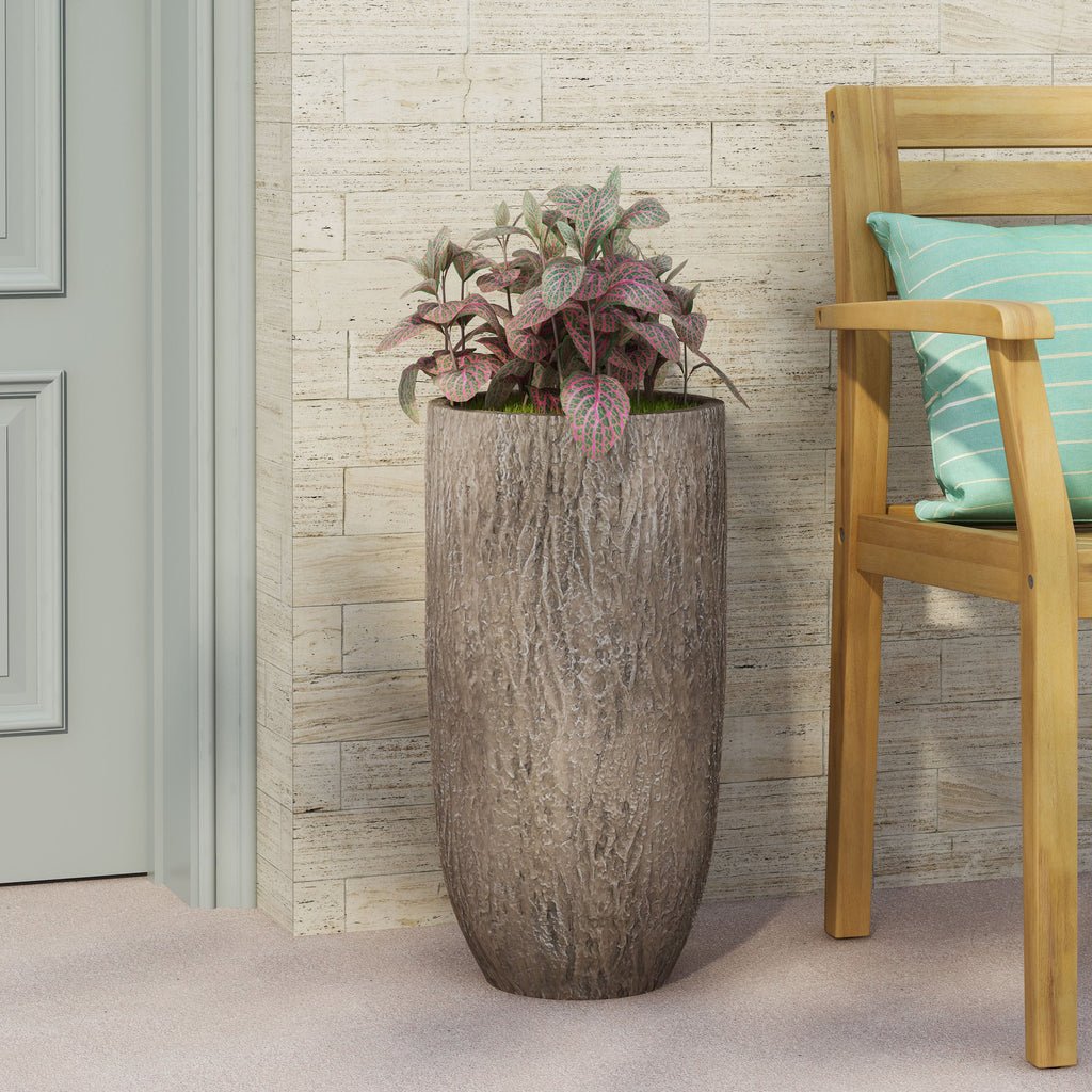 Natural Wood Finish Magnesium Oxide Planter for Outdoor Use, 14x14x27 Inches