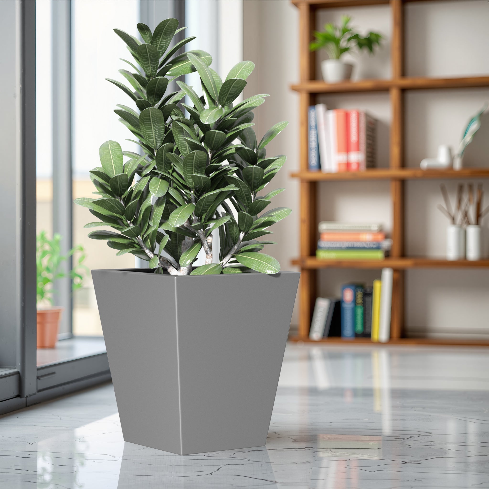 22' H Tall Metal Tapered Planter – Large Outdoor & Indoor Garden Plant Pot with Drainage Hole and Rubber Plug, Stylish Burnished Grey Finish for Home and Patio