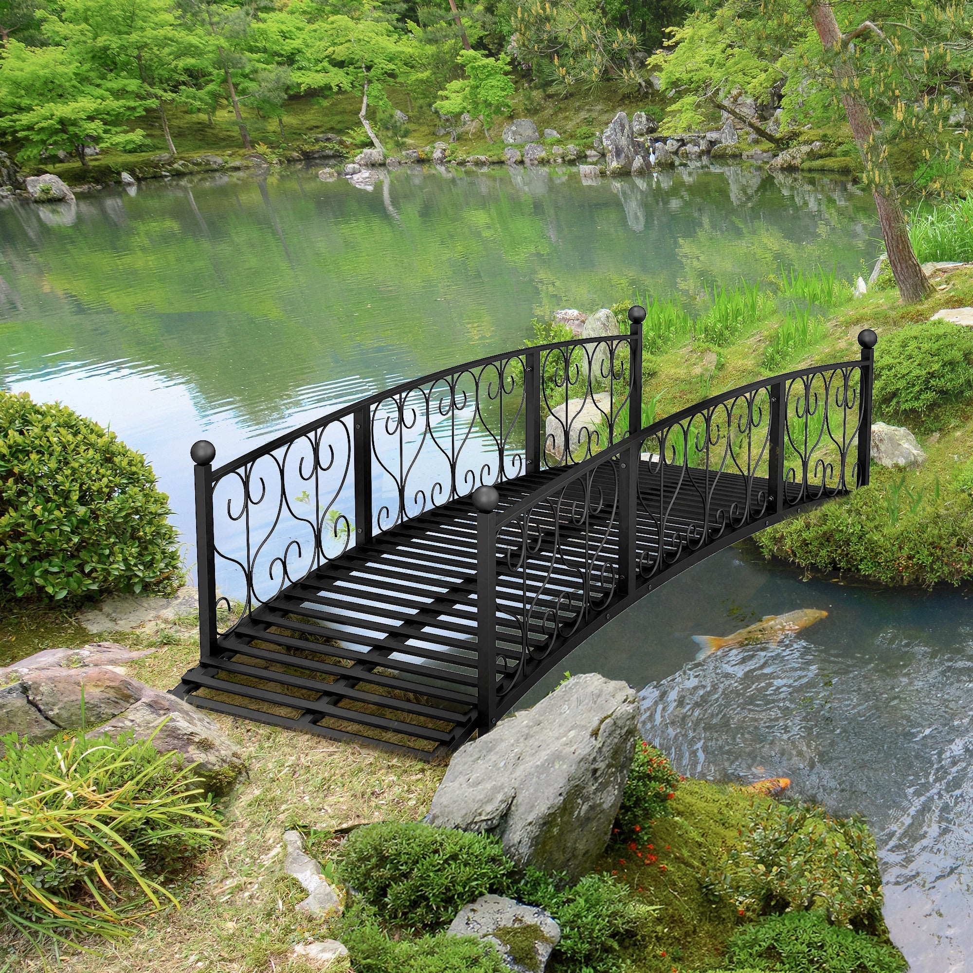 Outsunny 7' Metal Arch Garden Bridge with Safety Siderails