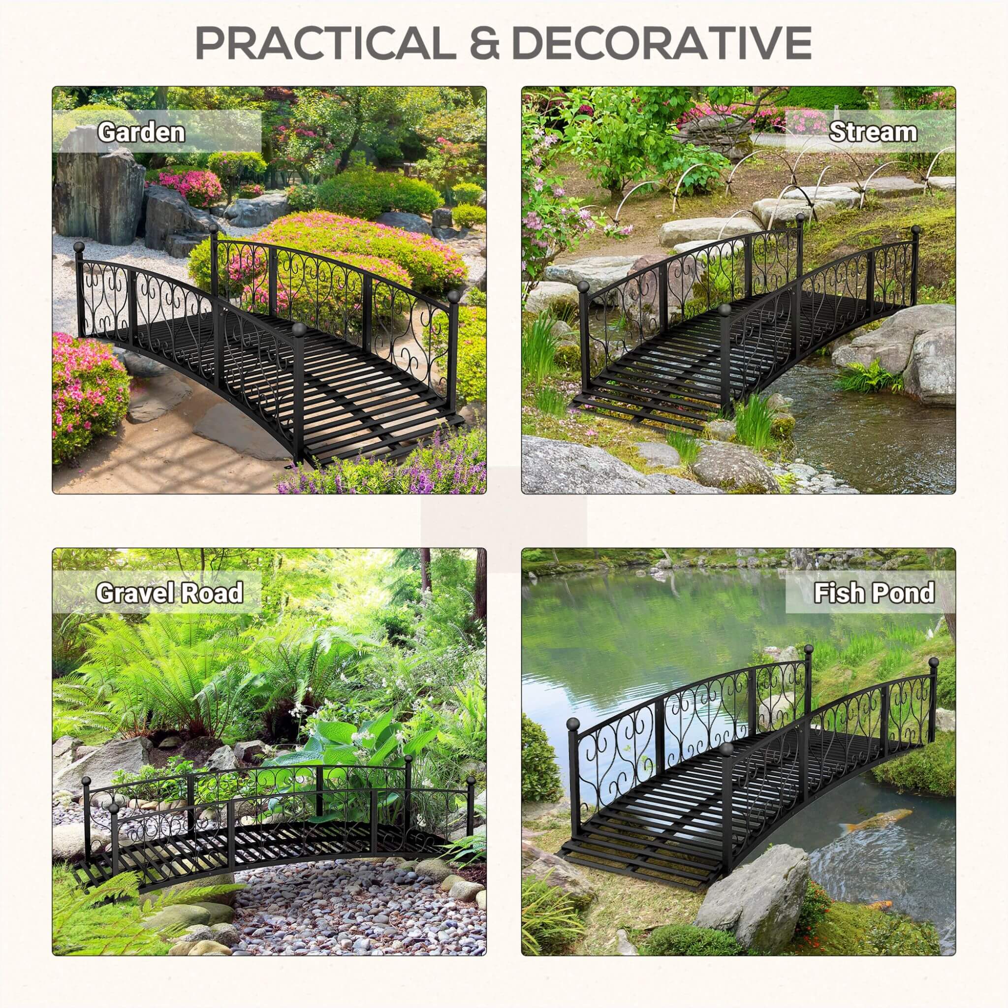 Alora 7FT Decorative Metal Footbridge Garden Bridge With Safety Siderails (SAK53829)