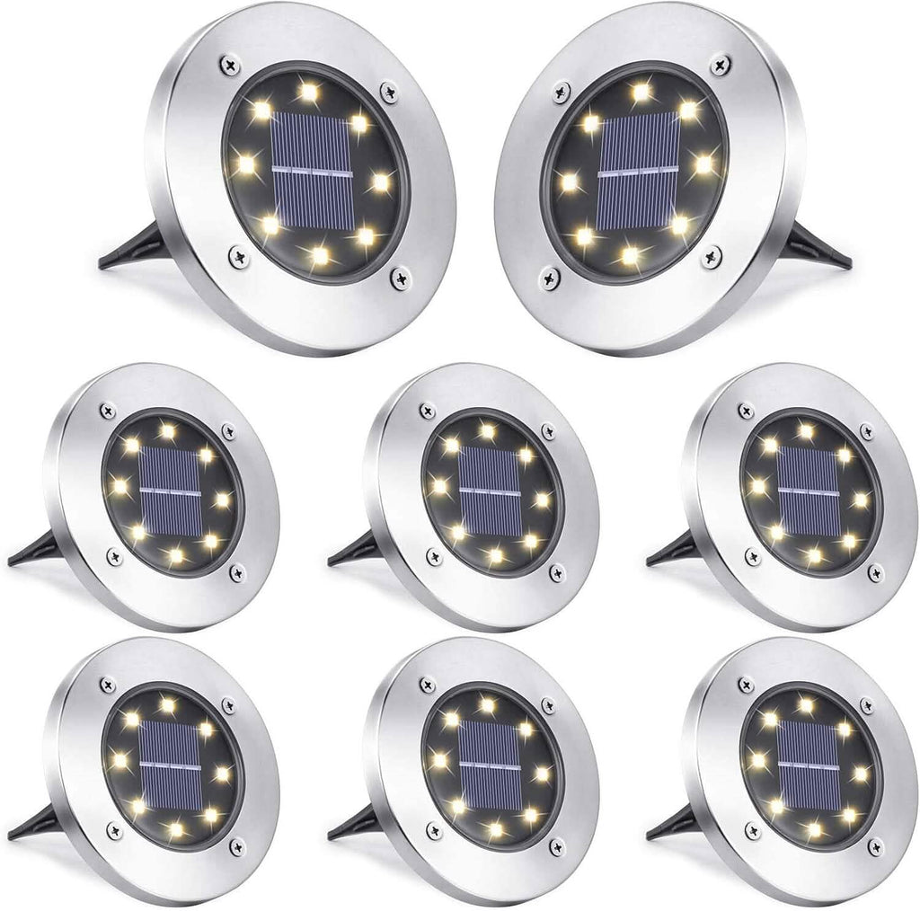 8-Pack: 8 LED Solar Disk Lights Waterproof Garden In-ground Pathway Lights