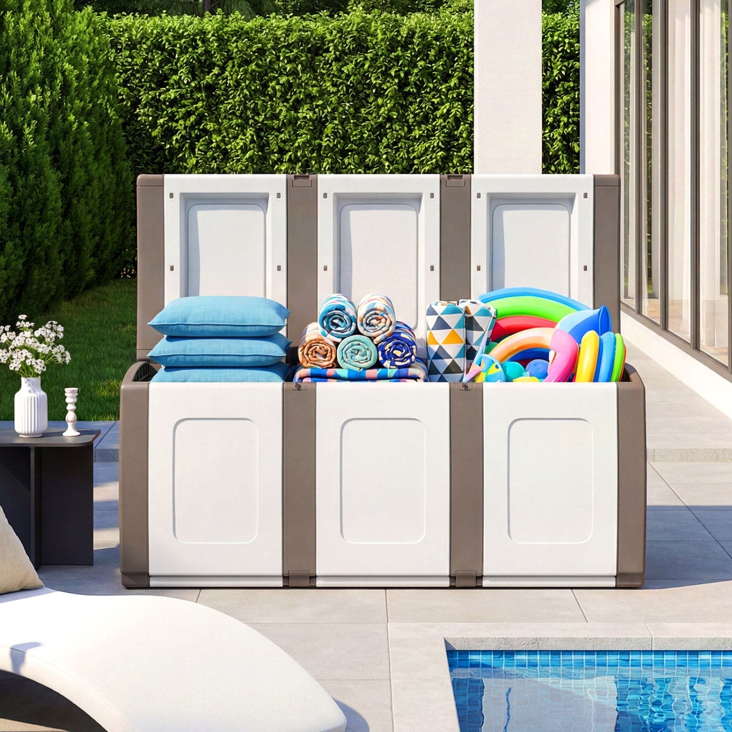 80 Gallon Patio Container with Lockable Lid for Packages and Garden
