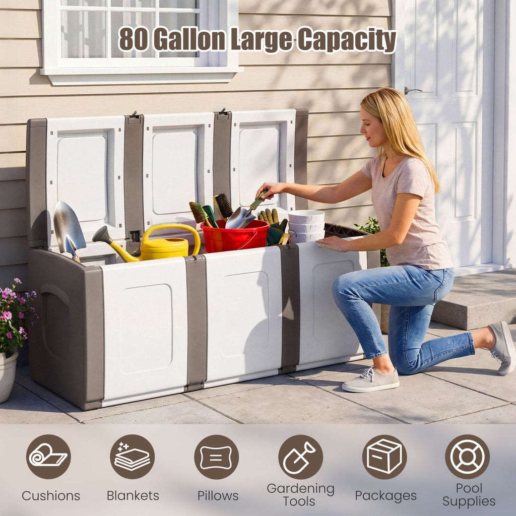 80 Gallon Patio Container with Lockable Lid for Packages and Garden