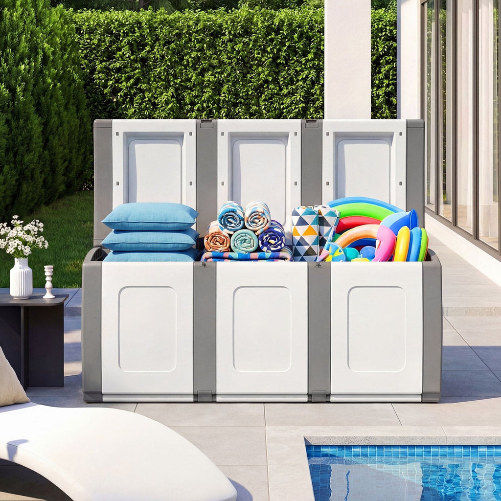 80 Gallon Patio Container with Lockable Lid for Packages and Garden