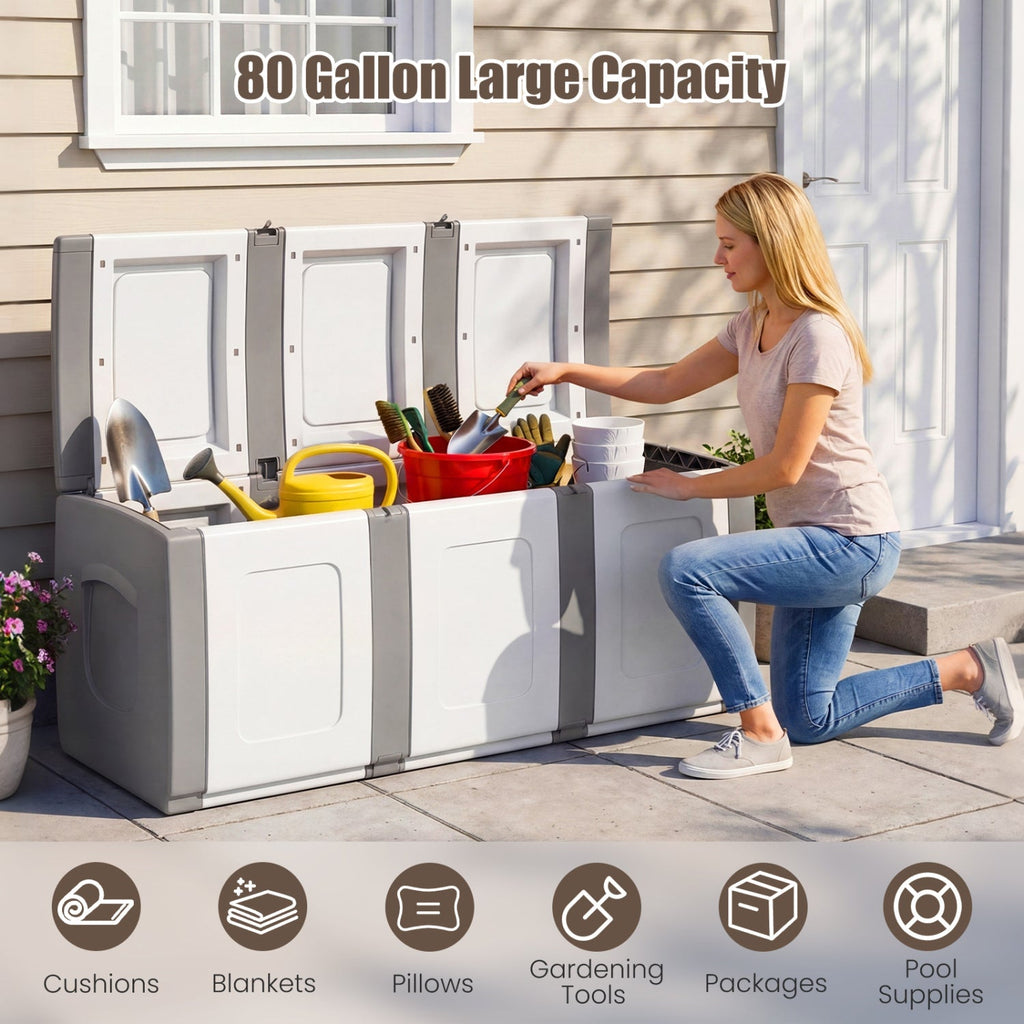 80 Gallon Patio Container with Lockable Lid for Packages and Garden