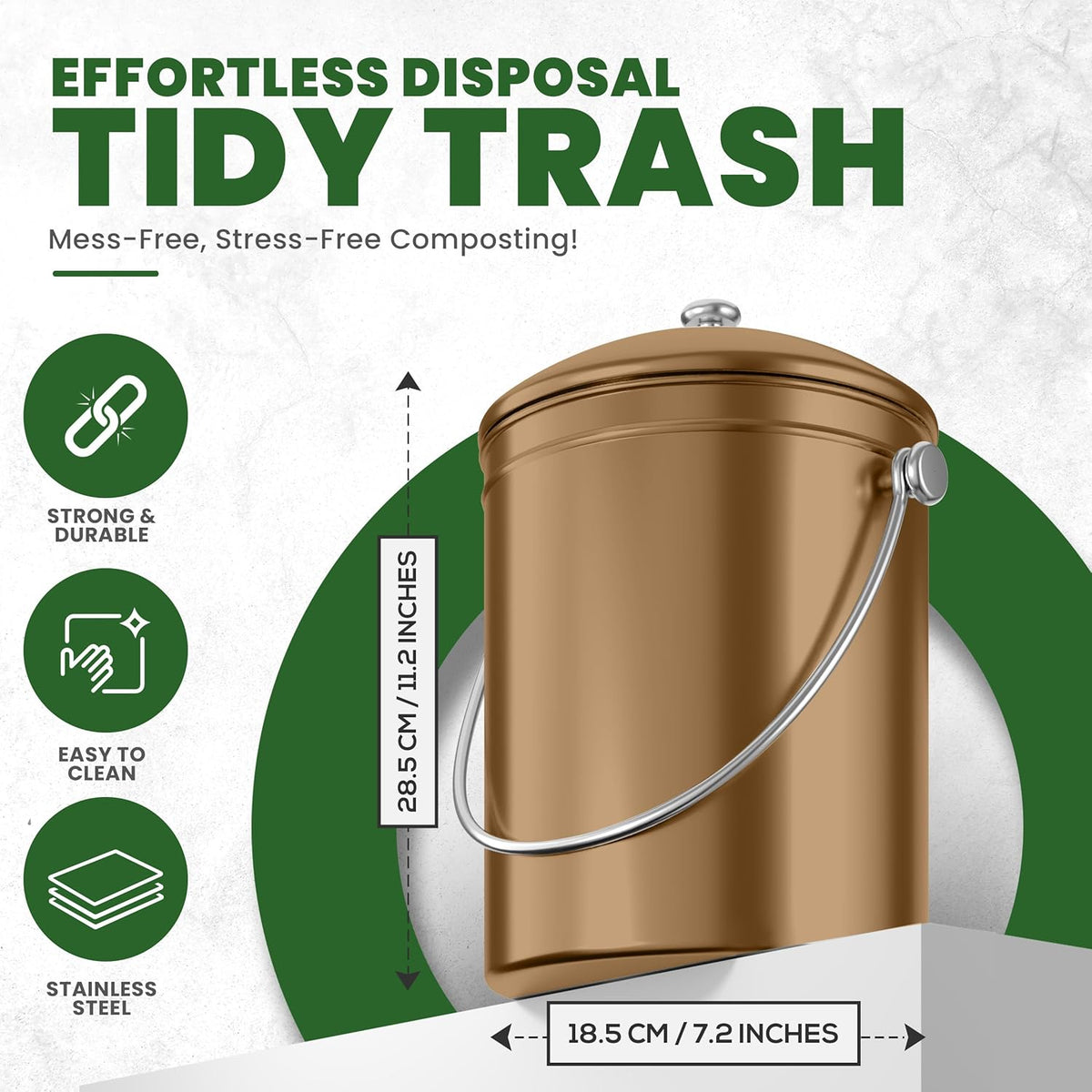 Utopia Kitchen Compost Bin for Kitchen Countertop, 1.3 Gallon Compost Bucket for Kitchen with Lid, Includes 1 Spare Charcoal Filter (Bronze)