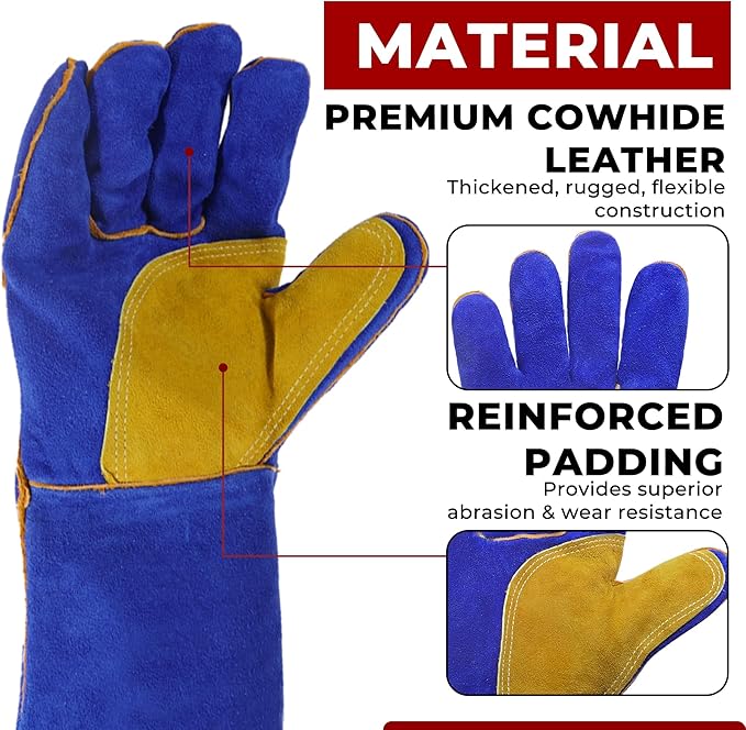 HANDLANDY Animal Handling Gloves, Falconry Cat Glove Bite Proof, Thorn Proof Rose Pruning Gardening Gauntlets (Royal blue, 14 Inches)
