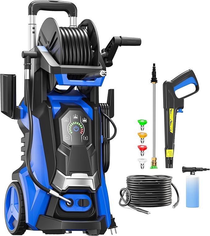 Pressure Washer with 4 Quick Connect Nozzles,Inlet Hose & Filter, Foam Cannon for Cars/Fences/Driveways Cleaning