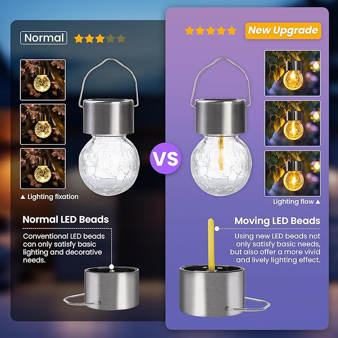 Hanging Solar Lights Outdoor,New Upgraded Moving Led Beads,Solar Powered Waterproof Lighting,12 Pack Hanging Globe Solar Lights for Garden Yard Fence Christmas Decoration (Multiple Colors)