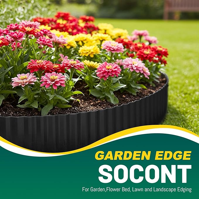 Corrugated Metal Garden Edging, 8"×20Ft Durable Landscape Border for Garden, Lawn, Flower Beds and Paver Edging (Black)