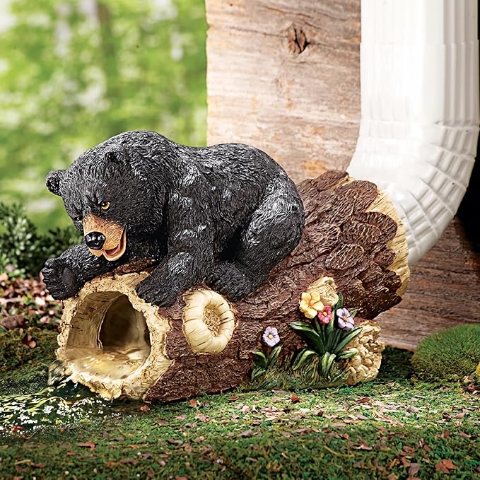 Elenon Bear Decorative Gutter Downspout Extension Statue, Animal Gutter Guardian Rain Downspout Extender, Garden Splash Block Outdoor Sculpture for 3" × 4" Down Spouts Decor