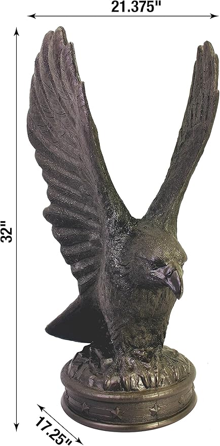 EMSCO Group Freedom Eagle Statue – Natural Bronze Appearance – Made of Plastic Resin – 32” Height