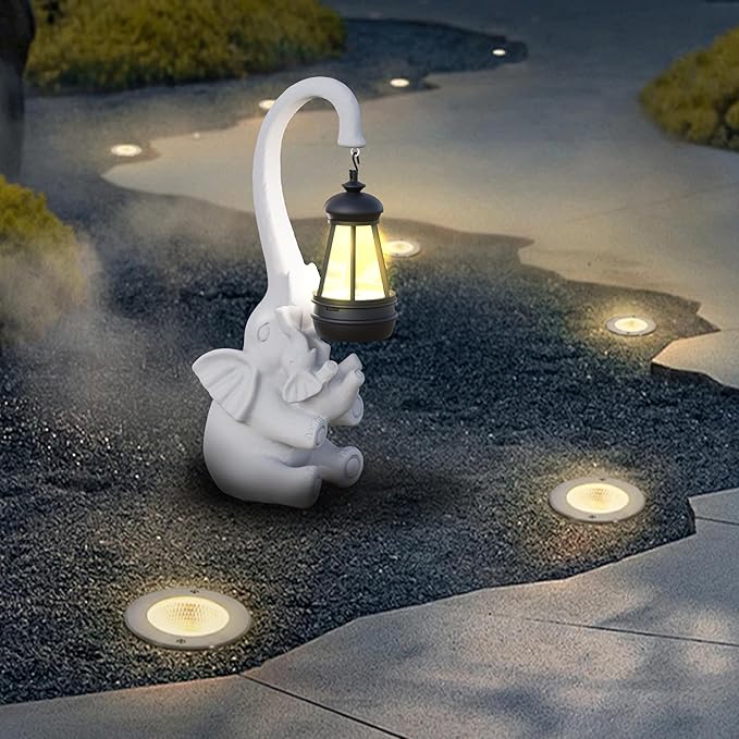 Statue Decoration, Figurine, Lawn Statue, Sculpture Ornament, Animal Figurine - Elephant Resin Statue with Lantern (Chest)