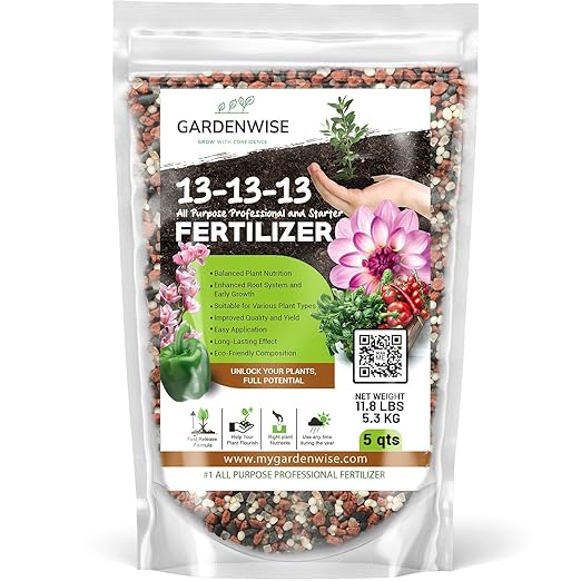 13-13-13 Slow Release Granular Fertilizer – All Purpose Plant Food 13 13 13 for Outdoor Grass, Vegetables, Roses, Flowers, Shrubs, Trees. Lawns, Gardens, Potted Plants (5 quarts)