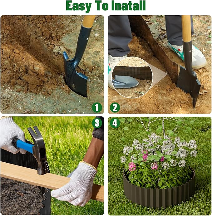 SnugNiture Corrugated Metal Garden Edging,8" x 20' Sturdy Lawn Edging Border,Landscape Edging Border for Lawn, Flower Bed,Garden and Yard(Black)