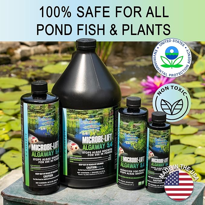 MICROBE-LIFT ALGA32 Algaway 5.4 Algae Control Treatment for Ponds and Water Gardens, Safe for Koi Fish, Goldfish, Plants, and Decorations, 32 Ounces