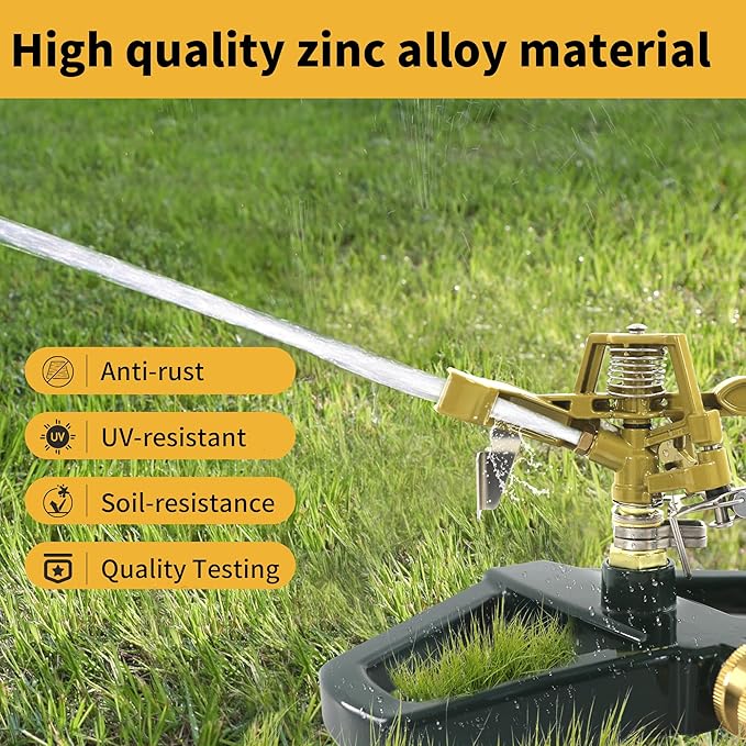 Impact Sprinklers for Yard with Metal Base, Heavy Duty Zinc Alloy Water Sprinkler for Lawn, Automatic 360° Roating for Large Lawn and Garden, Coverage up to 5,800 Sq.Ft, Olive
