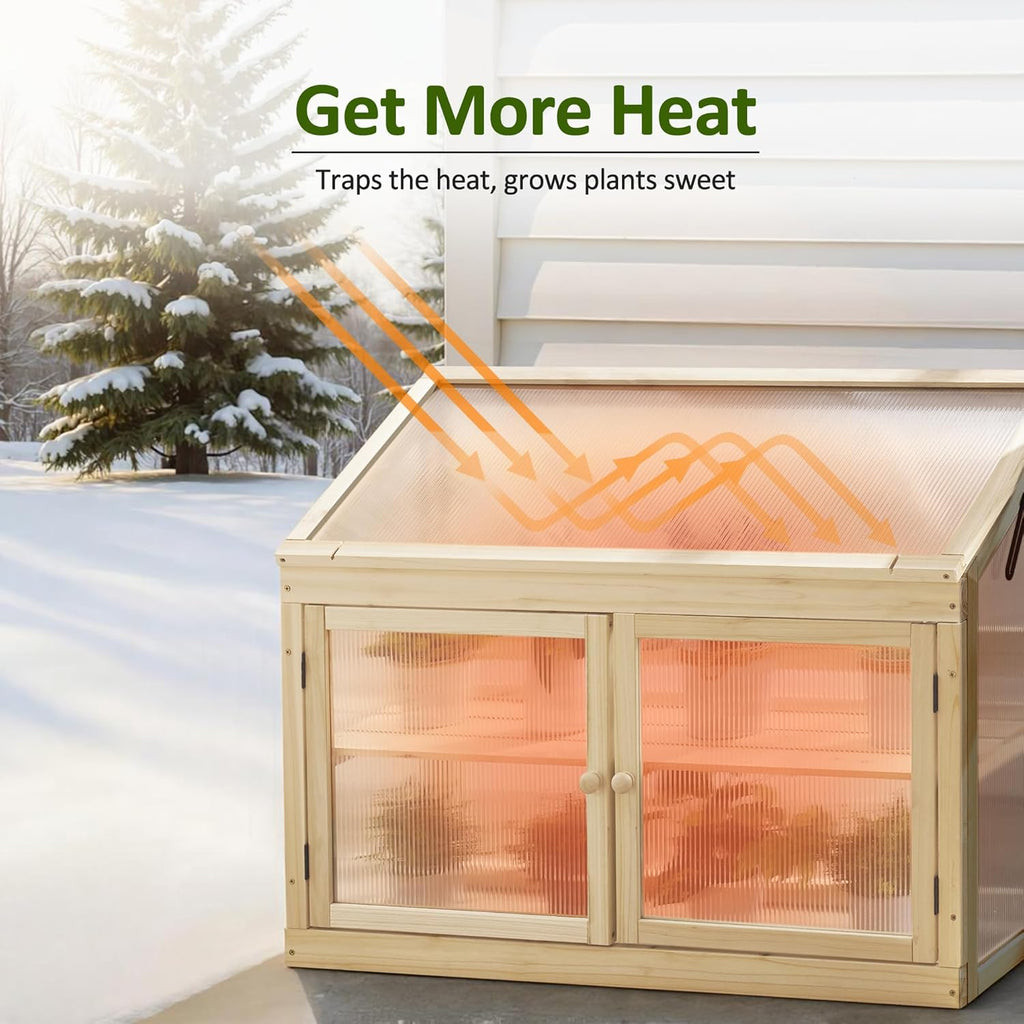 MCombo 2-Tier Wooden Cold Frame Garden Greenhouse Raised Flower Planter Shelf Bed Protection 6057-0160 (Natural)
