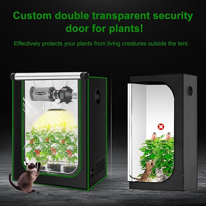 MELONFARM 2x2 Grow Tent, 24"x24"x48" Grow Tent, Double Transparent Viewing Door Indoor Grow Tent, Growing Tent with High Reflective Mylar & Floor Tray, Plant Tent for Indoor Hydroponics Growing