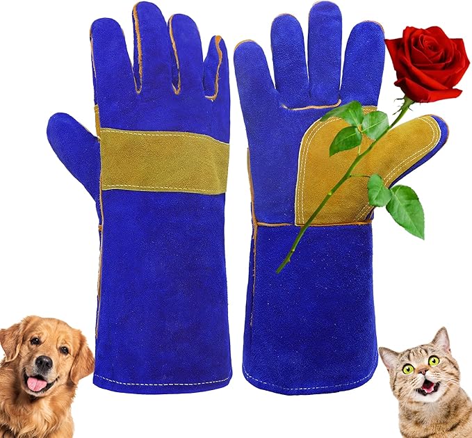 HANDLANDY Animal Handling Gloves, Falconry Cat Glove Bite Proof, Thorn Proof Rose Pruning Gardening Gauntlets (Royal blue, 14 Inches)