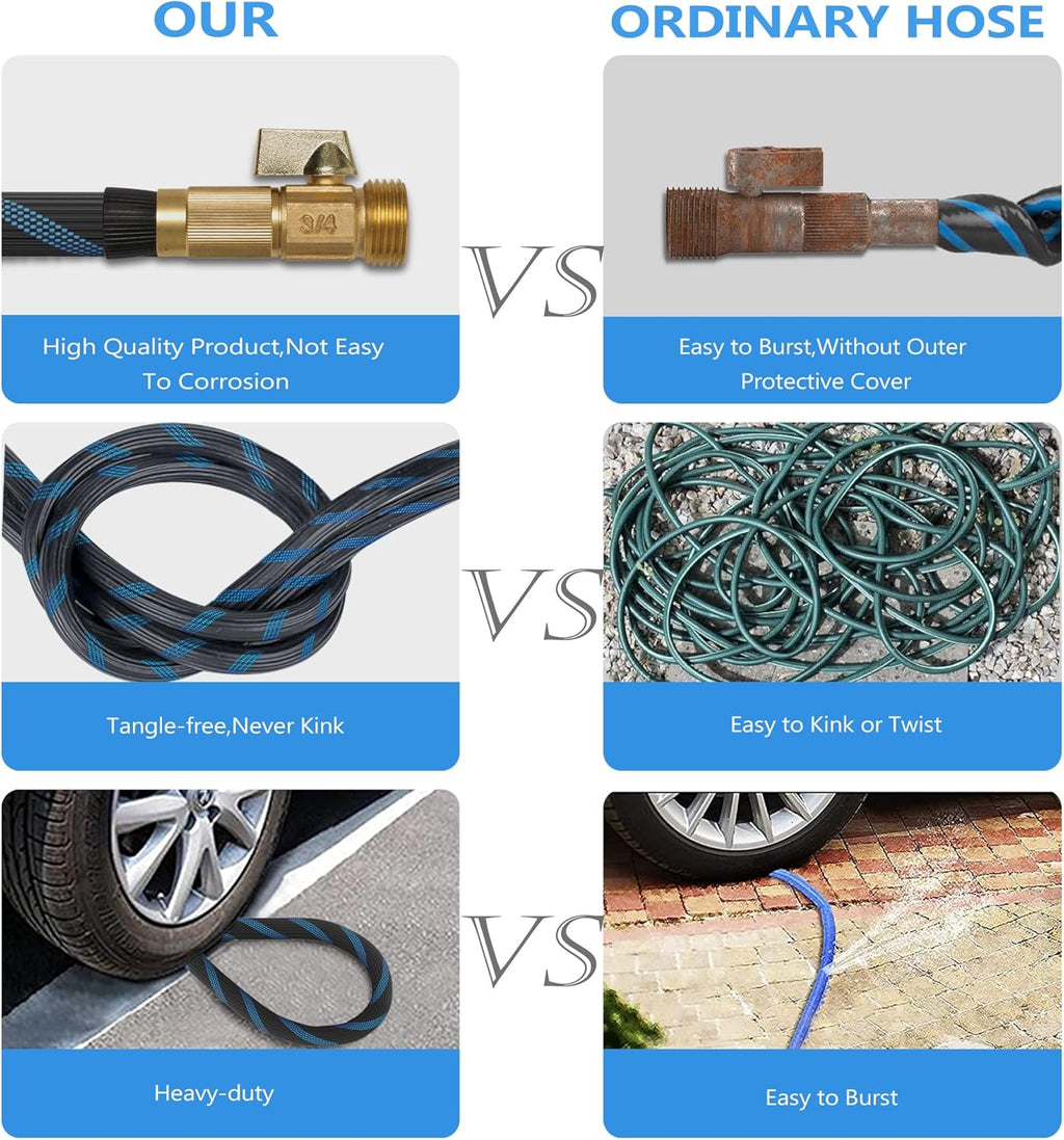 50ft Garden Hose - Water Hoses w/10 Function Spray Nozzle, 2025 New Superior Strength Flexible Hose, 3/4" Brass Connectors- Leakproof Lightweight Water Pipe for Gardening(Blue Black)